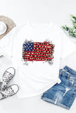 White Leopard American Flag Print Short Sleeve T Shirt LC25216581-1