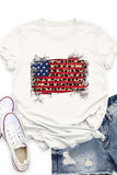 White Leopard American Flag Print Short Sleeve T Shirt LC25216581-1