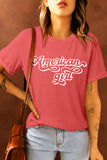 Red American Girl Casual Round Neck Tee LC25216582-3
