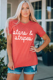 Red Stars & Stripes Letter Printed Short Sleeve T Shirt LC25216586-3