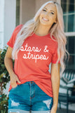 Red Stars & Stripes Letter Printed Short Sleeve T Shirt LC25216586-3
