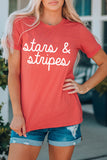 Stars & Stripes Letter Print Short Sleeve T Shirt