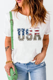 USA Leopard Patten Short Sleeve T Shirt for Women
