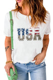 White USA Leopard Patten Short Sleeve T Shirt for Women LC25216592-1