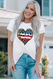 White American Flag Heart Print Short Sleeve Relaxed Graphic Tee LC25216596-1