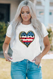 White American Flag Heart Print Short Sleeve Relaxed Graphic Tee LC25216596-1