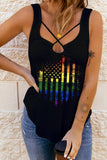 Women's Rainbow American Flag Lace Up Tank Top
