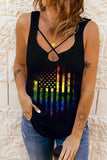 LC2566668-2-S, LC2566668-2-M, LC2566668-2-L, LC2566668-2-XL, LC2566668-2-2XL, Black Women's Rainbow American Flag Lace Up Tank Top