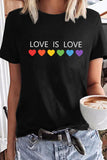 LC25216652-2-S, LC25216652-2-M, LC25216652-2-L, LC25216652-2-XL, LC25216652-2-2XL, Love Is Love Printing Crew Neck Black T Shirt