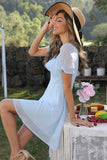 Sky Blue Pointy chiffon dress with High-waist and square-neck LC6110918-4