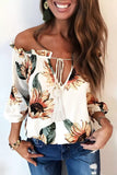 White Floral Ruffled Tassel Tie Off Shoulder Blouse - White LC25115298-1
