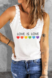 Love is Love Print Scoop Neck Rivet Rib Knit Tank Top