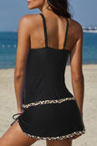 Black Leopard Floral Print Patchwork 2pcs Tankini Swimsuit LC415707-402