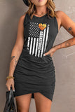 Black American Flag Heart Shape Basketball Print Sleeveless Ruched Bodycon Dress LC6110963-2