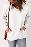 White V Neck Drop Shoulder Sweatshirt with Pocket LC25312139-1