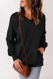 Black V Neck Drop Shoulder Sweatshirt with Pocket LC25312139-2