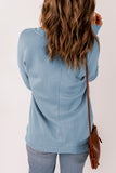 Sky Blue V Neck Drop Shoulder Sweatshirt with Pocket LC25312139-4