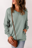 Green V Neck Drop Shoulder Sweatshirt with Pocket LC25312139-9