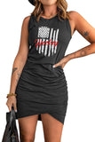 Black Hockey American Flag Ruched Sleeveless Bodycon Mini Dress LC6110990-2