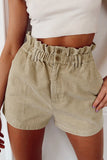 Ruched Corduroy Paperbag High Waist Shorts for Ladies