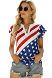 Independent Day American Flag V Neck Cap Sleeve T-shirt LC25216838-1