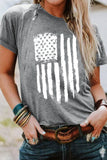 Gray US Flag Print Crewneck Short Sleeve T-shirt