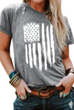 Gray America Flag Print Short Sleeve Crewneck T-shirt LC25213987-11