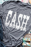 Gray CASH Letter Print Relaxed Short Sleeve T Shirt