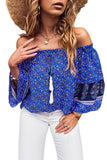 Blue Summer Bohemian leisure holiday style loose shoulder clothes LC25115177-5