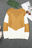 Brown Two-Tone Chevron Pullover Sweater LC2722221-17