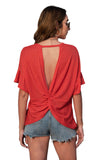 Red Crew Neck Open Back Relaxed T-shirt LC25217133-3
