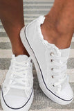 Women's Frayed Raw Hem White Canvas Sneakers Low Top Canvas Shoes