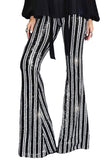 Women's Sequin Stripe High Waist Flare Pants