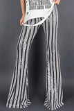LC77253-13-S, LC77253-13-M, LC77253-13-L, LC77253-13-XL, LC77253-13-2XL, Silver Sequin Stripe High Waist Flare Pants