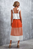 Orange Tie Ruffle Contrast Dress LC6111197-14