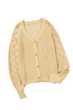 Khaki Women's Bishop Sleeve Button V Neck Sweater Cardigan LC271628-16