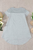 Gray Cherry Blossom Stripe Print Short Sleeve Girl's Tunic Top TZ61585-11