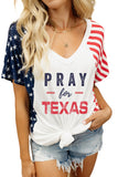 White PRAY FOR TEXAS American Flag V Neck T-shirt LC25217621-1