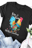 Black Mother Cluckers Rooster Print Graphic Tee LC25217622-2