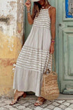 Women's Pleated Striped Stitching Maxi Dress