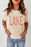 Khaki LAKE Letter Print Crew Neck Short Sleeve T Shirt LC25217698-16