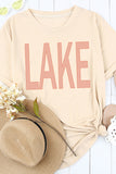 Khaki LAKE Letter Print Crew Neck Short Sleeve T Shirt LC25217698-16