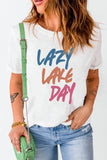 White LAZY LAKE DAY Print Short Sleeve T Shirt LC25217701-1
