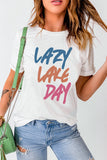 White LAZY LAKE DAY Print Short Sleeve T Shirt LC25217701-1