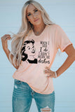 Pink Funny Letters Figure Print Short Sleeve Graphic Tee LC25217720-10