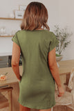 Green Crew Neck Pocketed Rolled Sleeve T-shirt Dress LC25217728-9