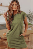 Green Crew Neck Pocketed Rolled Sleeve T-shirt Dress LC25217728-9