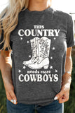 Gray Cowboys Boots Print Graphic T Shirt