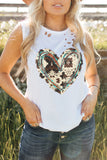 Western Heart Shape Print Ripped Relaxed Tank Top