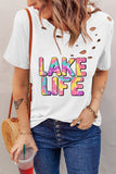 LAKE LIFE Tie Dye Print Ripped Round Neck T Shirt